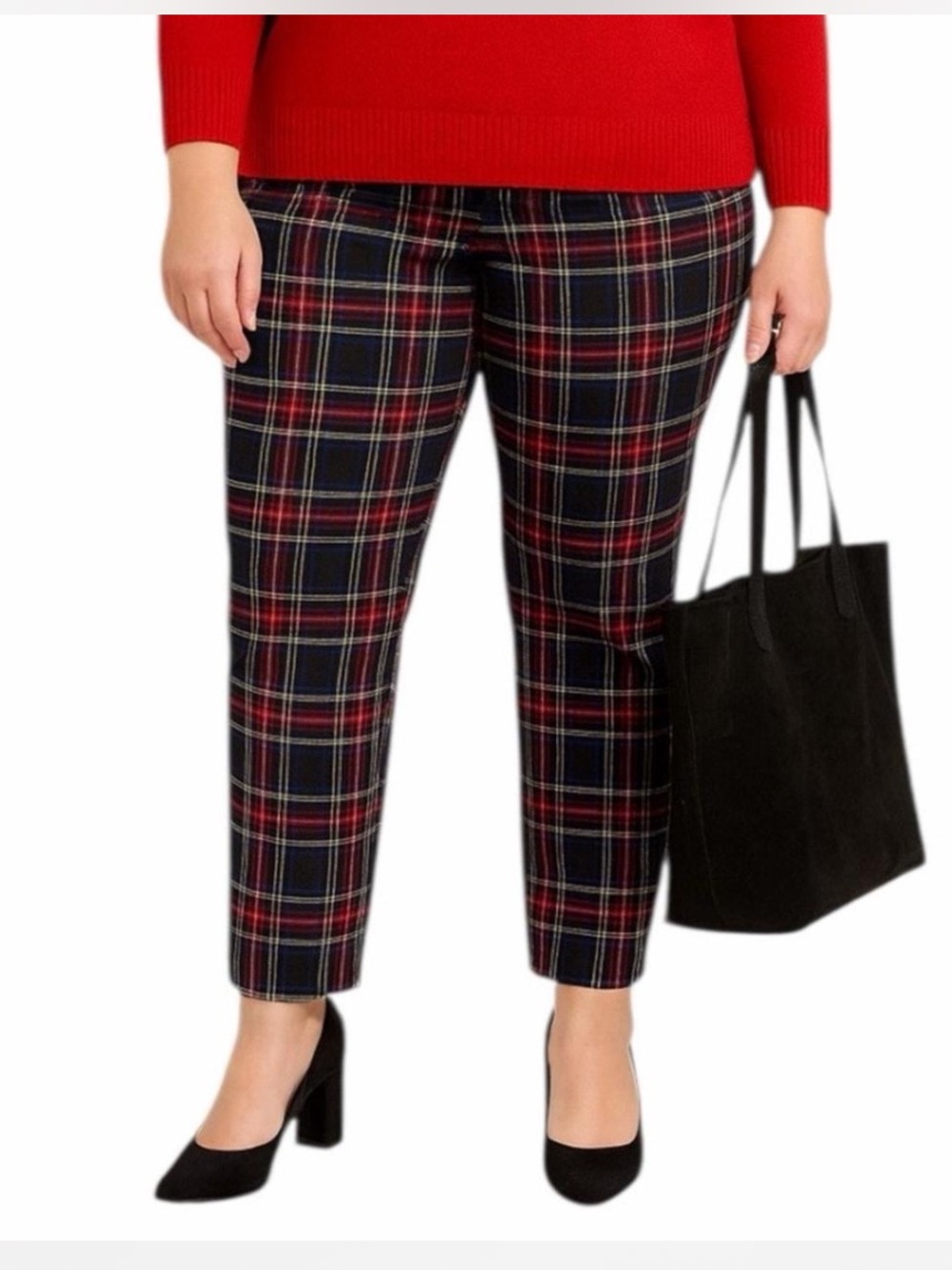 Jones New York Black & Red Plaid Skinny Pull On Pants Size XL NWT